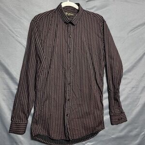 Versace Dress Shirt Mens XL Black Red Geometric Print Button Up Long Sleeve